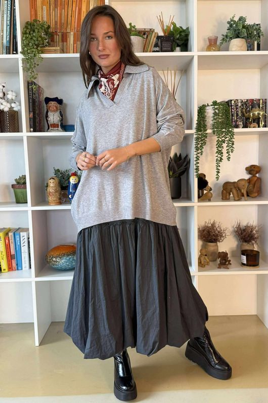 Paloma Pouf Layering Dress Charcoal